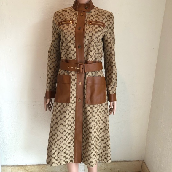Gucci Jackets & Blazers - Gucci Canvas/Leather GG Classic Trench Coat Beige/Ebony Women's Size 40(M)